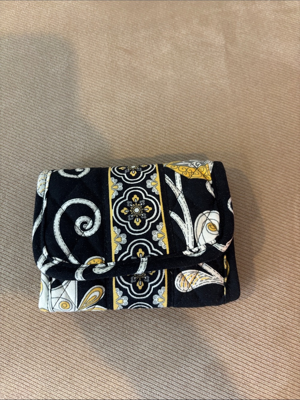 Vera Bradley Black White Yellow Floral Quilted Wallet
